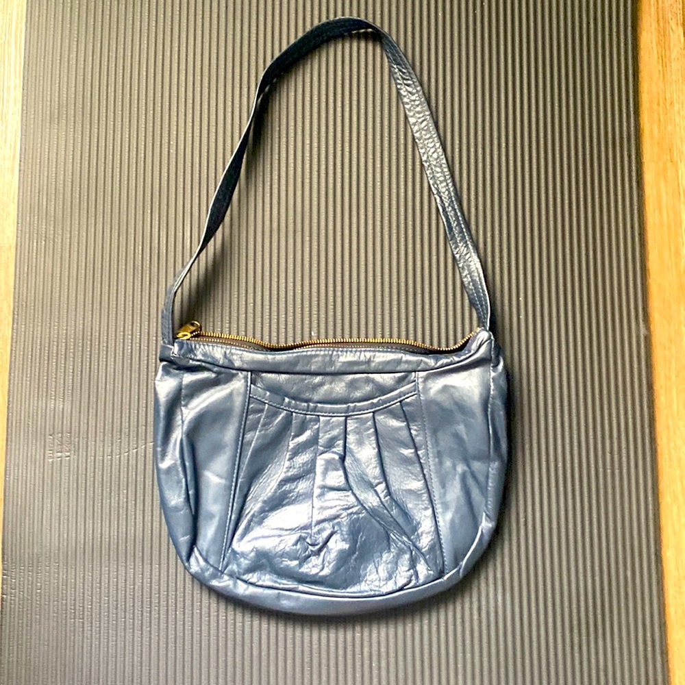 Vintage navy blue leather shoulder bag
